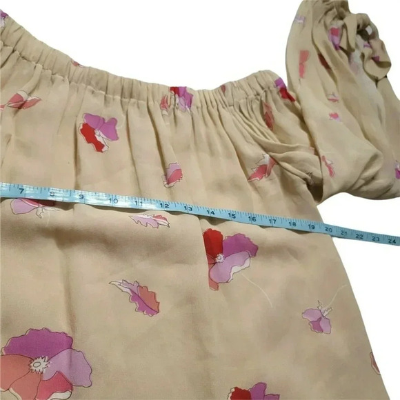 Jill stuart Off The Shoulder Blouse Womens M Ivory FloralBow 3/4 Sleeve hem tie - Picture 6 of 10